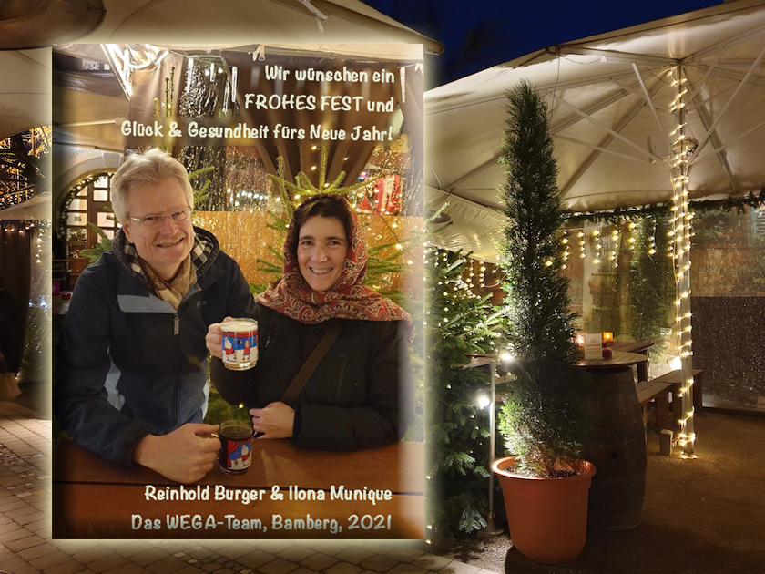 Weihnachtsgrüße vom WEGA-Team, Ilona Munique und Reinhold Burger