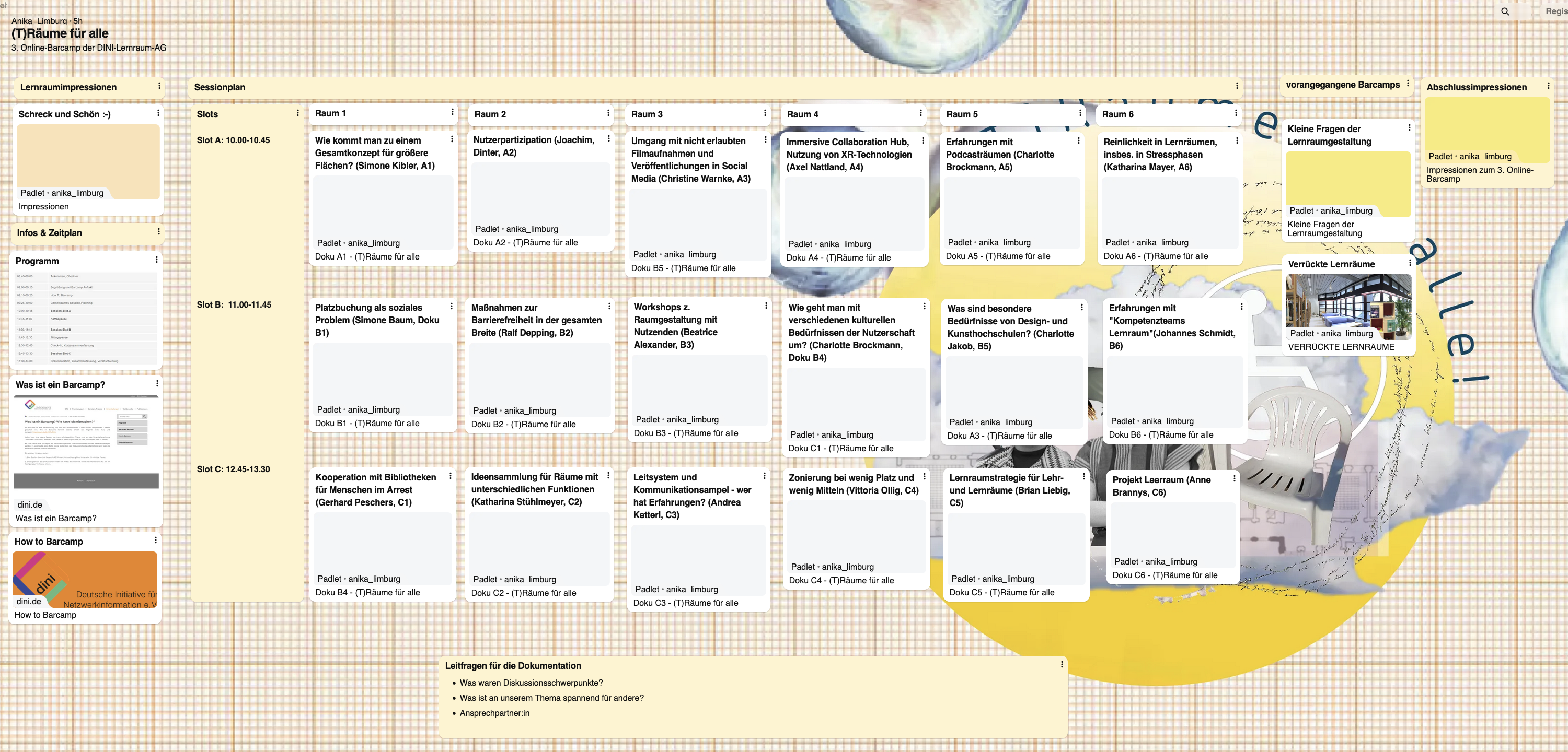 Screenshot eines Padlets zum Barcamp "(T)Räume für alle" von DINI
